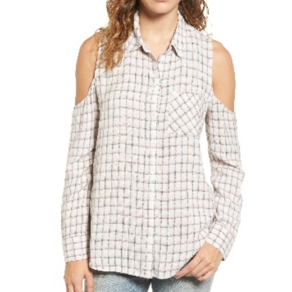 Treasure & Bond Cold Shoulder Check Shirt Size XS